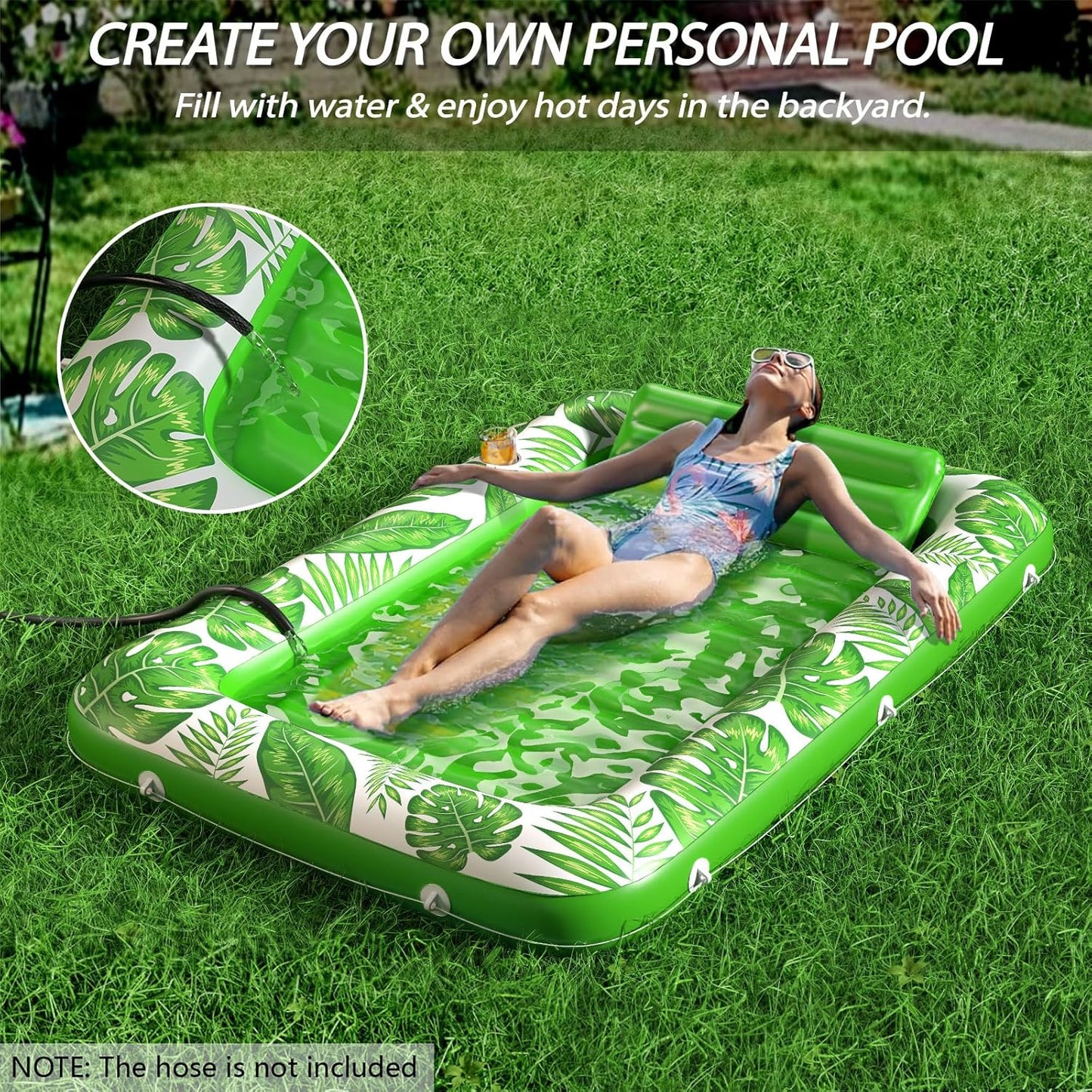 Jasonwell 4-in-1 Inflatable Tanning Lounger, Sun Tan Tub & Pool Raft, Water-Filled Mat/Pad for Adults & Kids (Large), Green