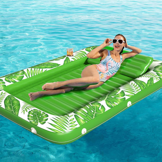 Jasonwell 4-in-1 Inflatable Tanning Lounger, Sun Tan Tub & Pool Raft, Water-Filled Mat/Pad for Adults & Kids (Large), Green