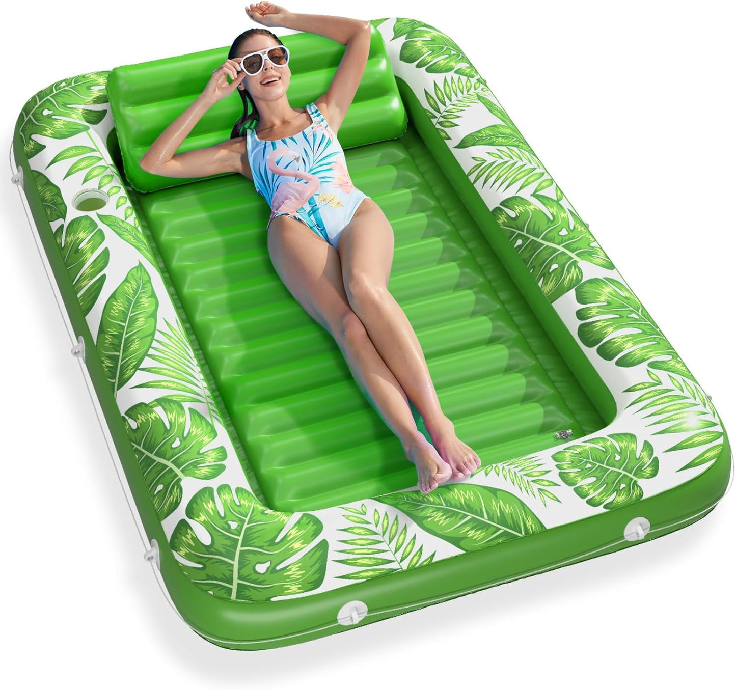 Jasonwell 4-in-1 Inflatable Tanning Lounger, Sun Tan Tub & Pool Raft, Water-Filled Mat/Pad for Adults & Kids (Large), Green