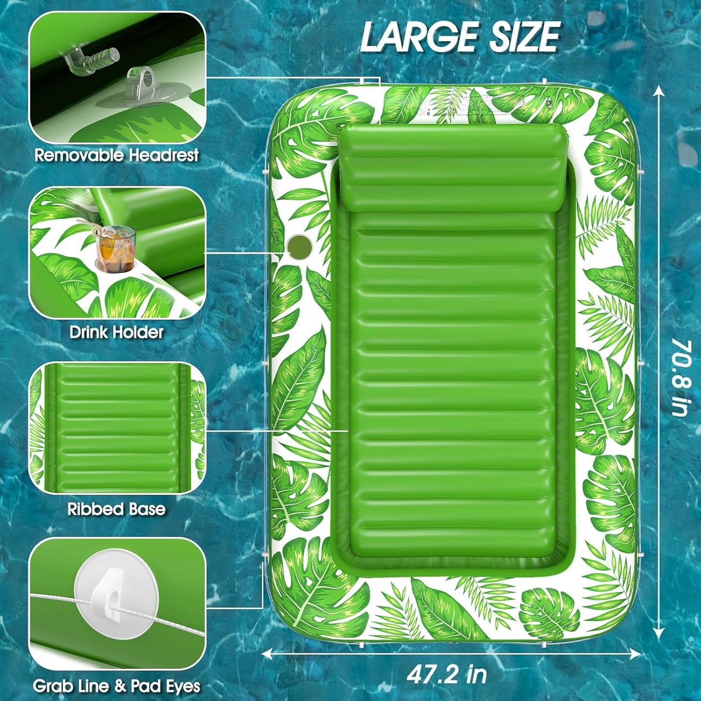 Jasonwell 4-in-1 Inflatable Tanning Lounger, Sun Tan Tub & Pool Raft, Water-Filled Mat/Pad for Adults & Kids (Large), Green