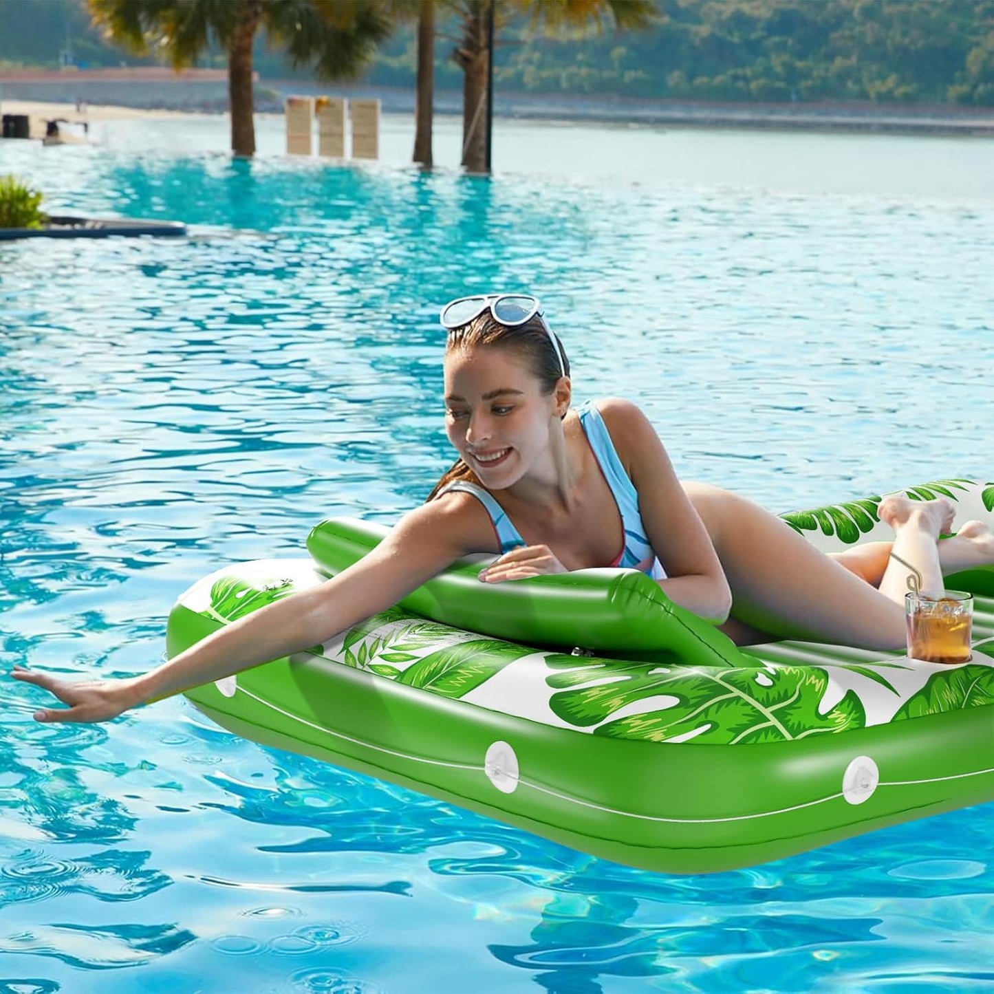 Jasonwell 4-in-1 Inflatable Tanning Lounger, Sun Tan Tub & Pool Raft, Water-Filled Mat/Pad for Adults & Kids (Large), Green