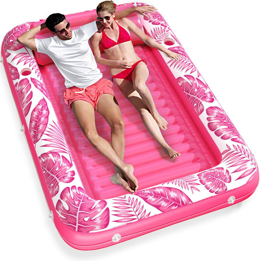 Jasonwell 4-in-1 Inflatable Tanning Lounger, Sun Tan Tub & Pool Raft, Water-Filled Mat/Pad for Adults & Kids (XXL), Rose Pink