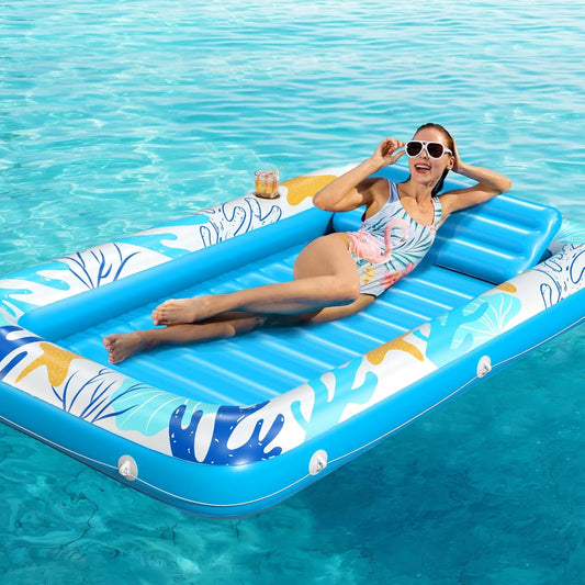 Jasonwell 4-in-1 Inflatable Tanning Lounger, Sun Tan Tub & Pool Raft, Water-Filled Mat/Pad for Adults & Kids (Large), Ocean Aqua