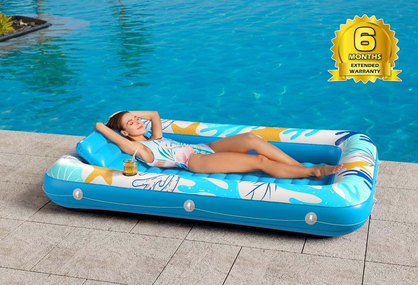 Jasonwell 4-in-1 Inflatable Tanning Lounger, Sun Tan Tub & Pool Raft, Water-Filled Mat/Pad for Adults & Kids (Large), Ocean Aqua