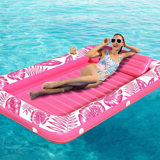 Jasonwell 4-in-1 Inflatable Tanning Lounger, Sun Tan Tub & Pool Raft, Water-Filled Mat/Pad for Adults & Kids (Large), Rose Pink