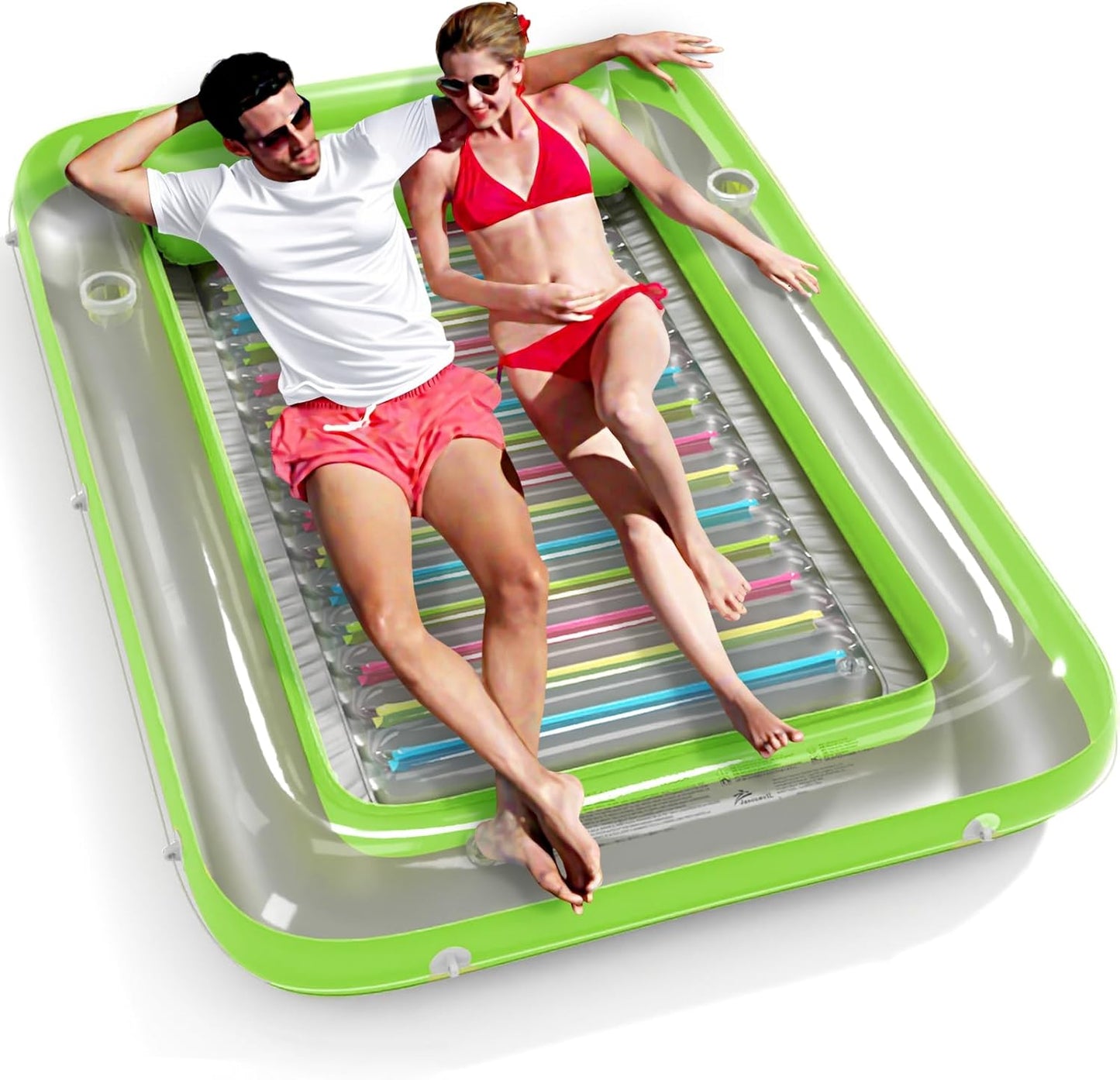 Jasonwell 4-in-1 Inflatable Tanning Lounger, Sun Tan Tub & Pool Raft, Water-Filled Mat for Adults & Kids (XL), Lime with Reflective Base