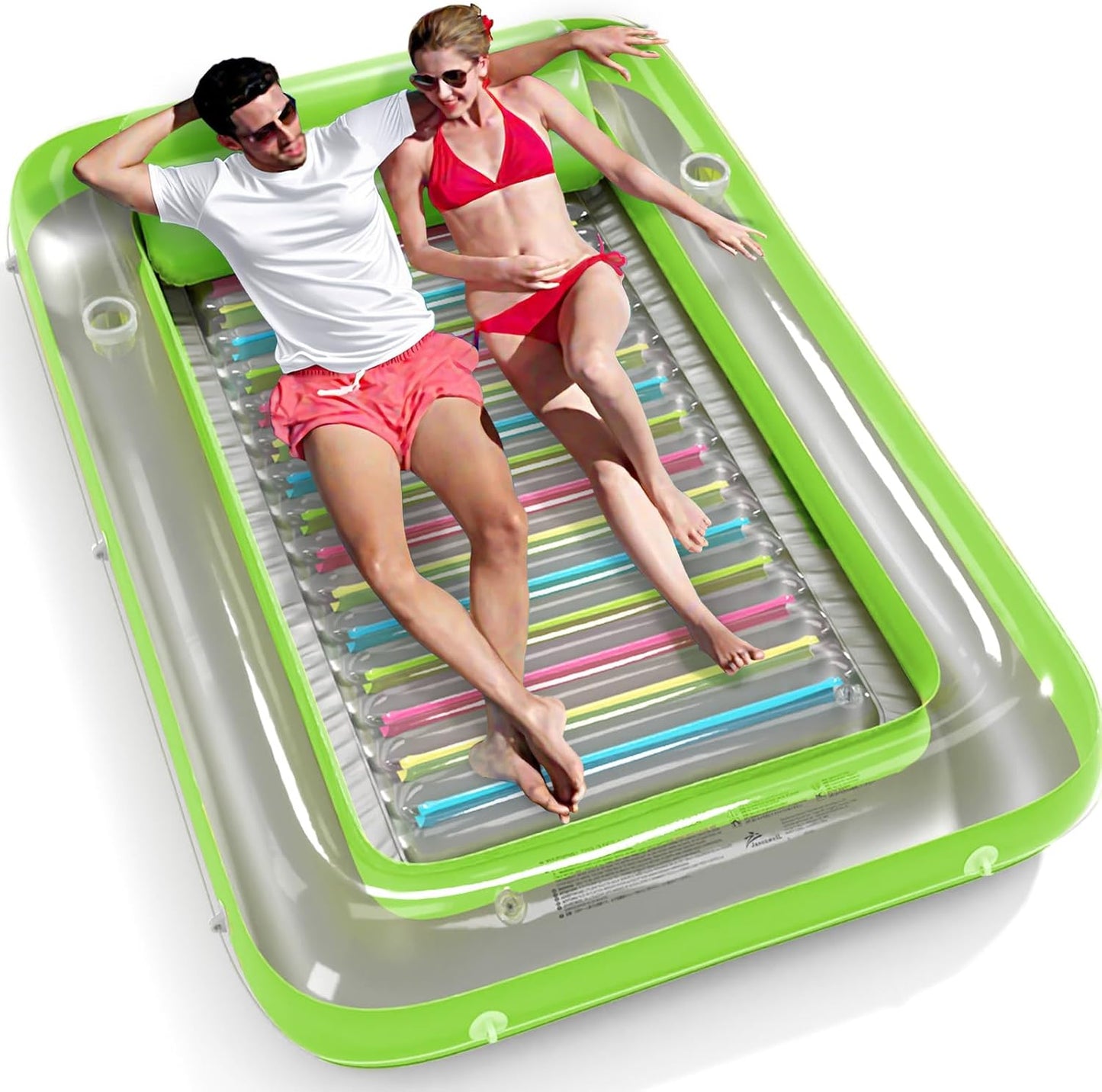Jasonwell 4-in-1 Inflatable Tanning Lounger, Sun Tan Tub & Pool Raft, Water-Filled Mat for Adults & Kids (XXL), Lime with Reflective Base