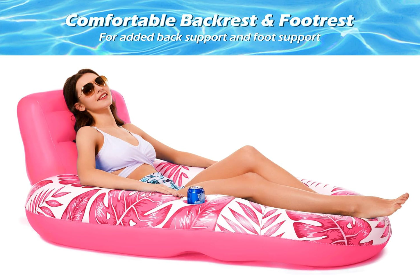 Jasonwell Inflatable Pool Float for Adults, Lounger Raft with Cup Holders, Floating Chair for Pool, Lake & Beach, Tropical Rose