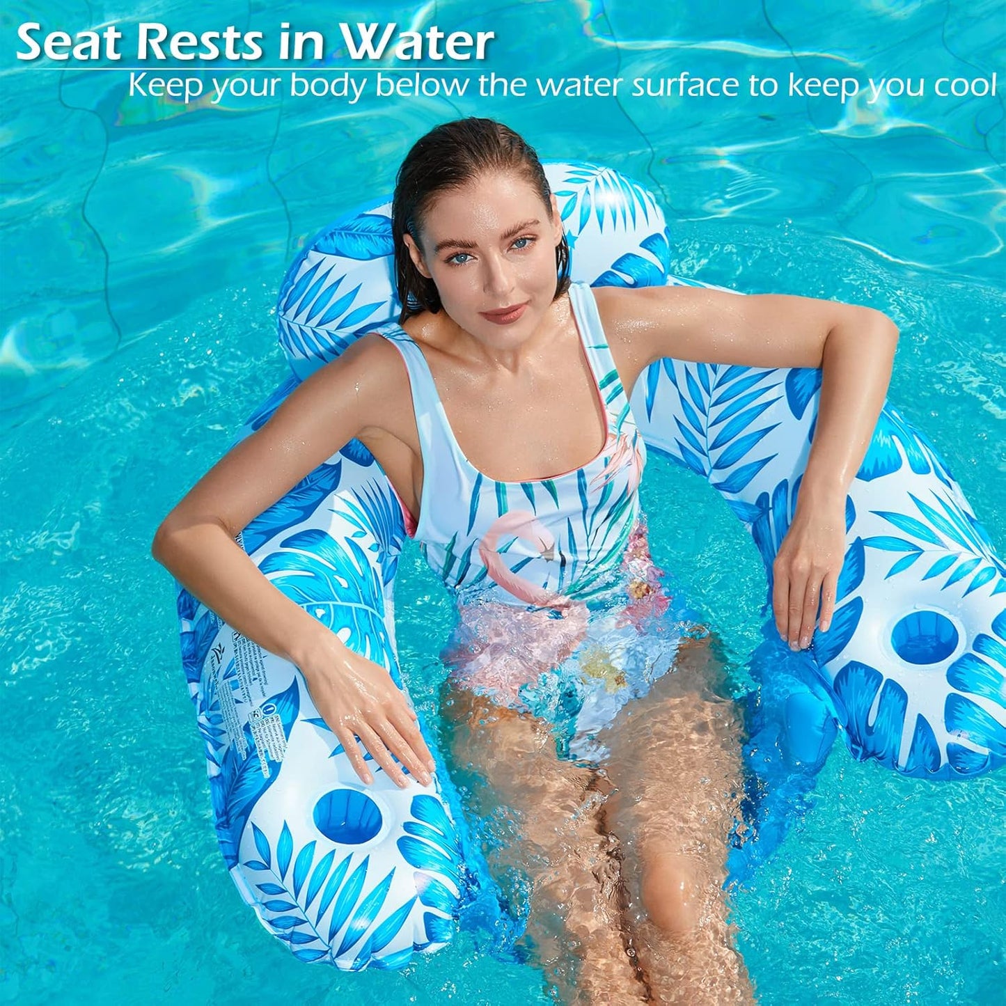 Jasonwell 2-Pack Inflatable Pool Float Chairs, X-Large, Blue & Green with Cup Holders for Adults, Pool Lounger & Party Floaties
