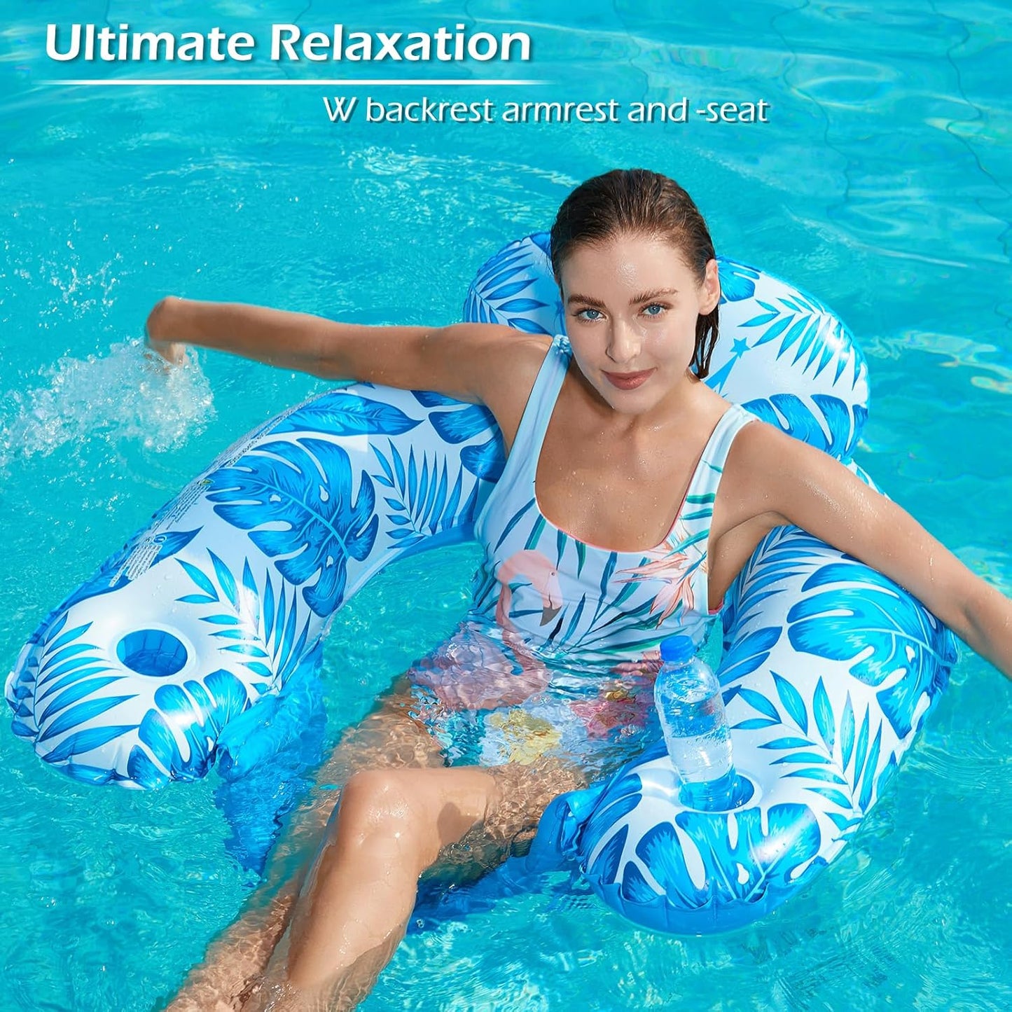 Jasonwell 2-Pack Inflatable Pool Float Chairs, X-Large, Blue & Green with Cup Holders for Adults, Pool Lounger & Party Floaties