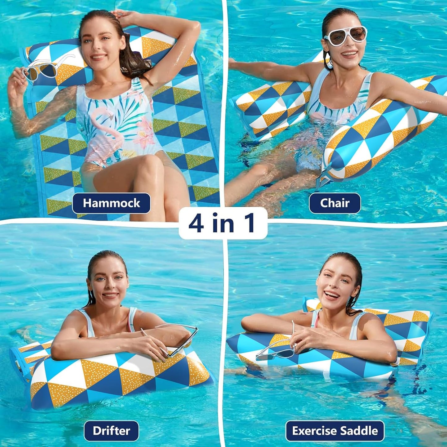 Jasonwell 4-in-1 Water Hammock Pool Floats - Inflatable Saddle Lounge Chair Drifter, Multi-Color, Ideal for Lake, Beach & Pool Relaxation