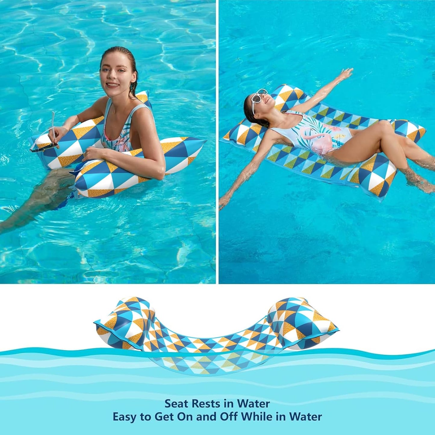 Jasonwell 4-in-1 Water Hammock Pool Floats - Inflatable Saddle Lounge Chair Drifter, Multi-Color, Ideal for Lake, Beach & Pool Relaxation