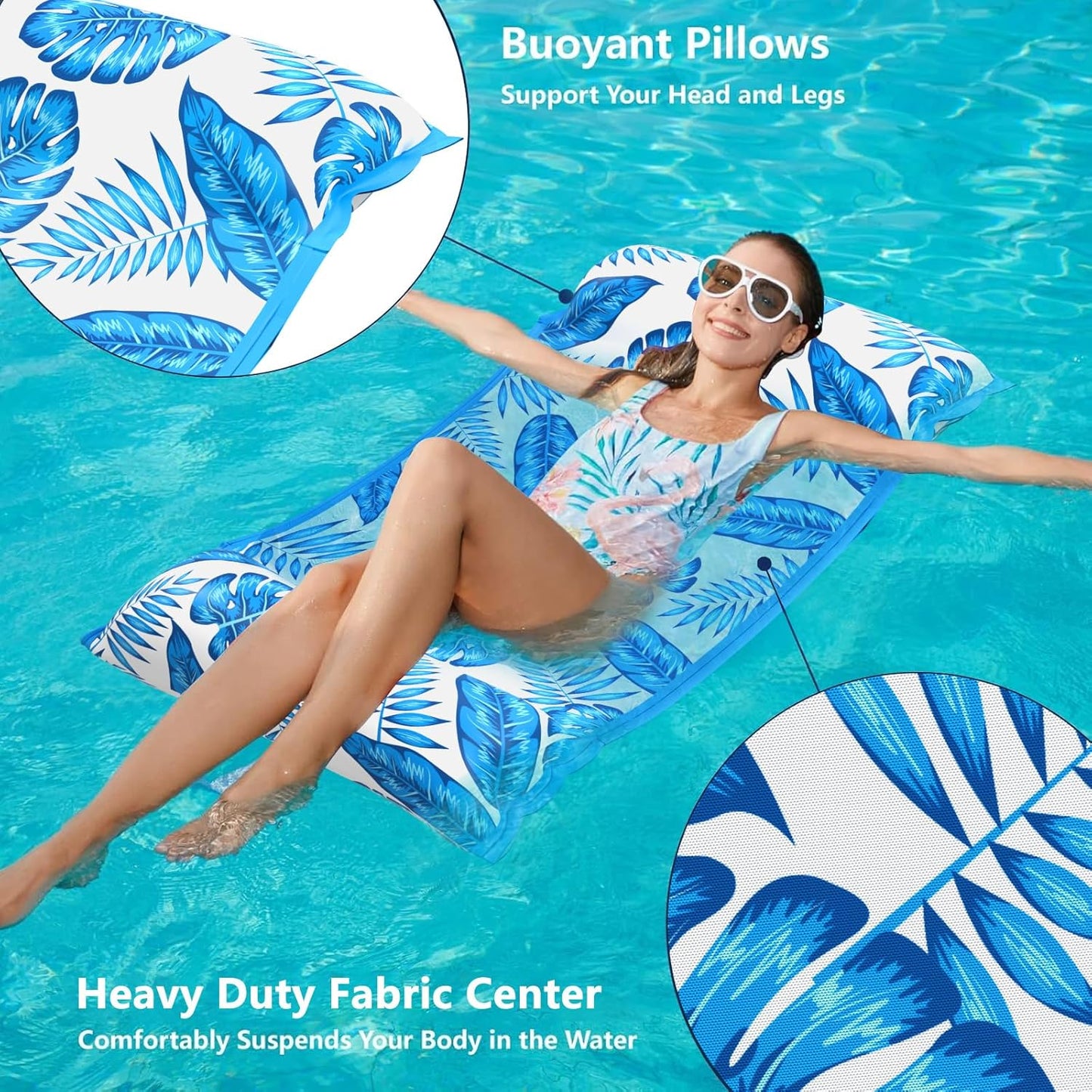 Jasonwell 2-Pack Water Hammock Pool Floats - 4-in-1 Inflatable Lounge Chair, Saddle, Drifter, Blue & Green, Ideal for Pool, Lake & Beach