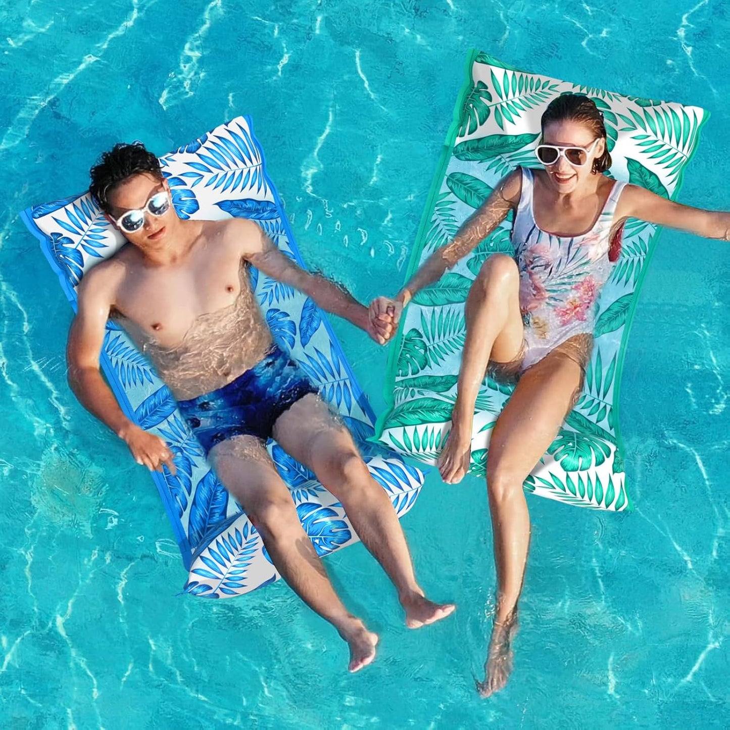 Jasonwell 2-Pack Water Hammock Pool Floats - 4-in-1 Inflatable Lounge Chair, Saddle, Drifter, Blue & Green, Ideal for Pool, Lake & Beach