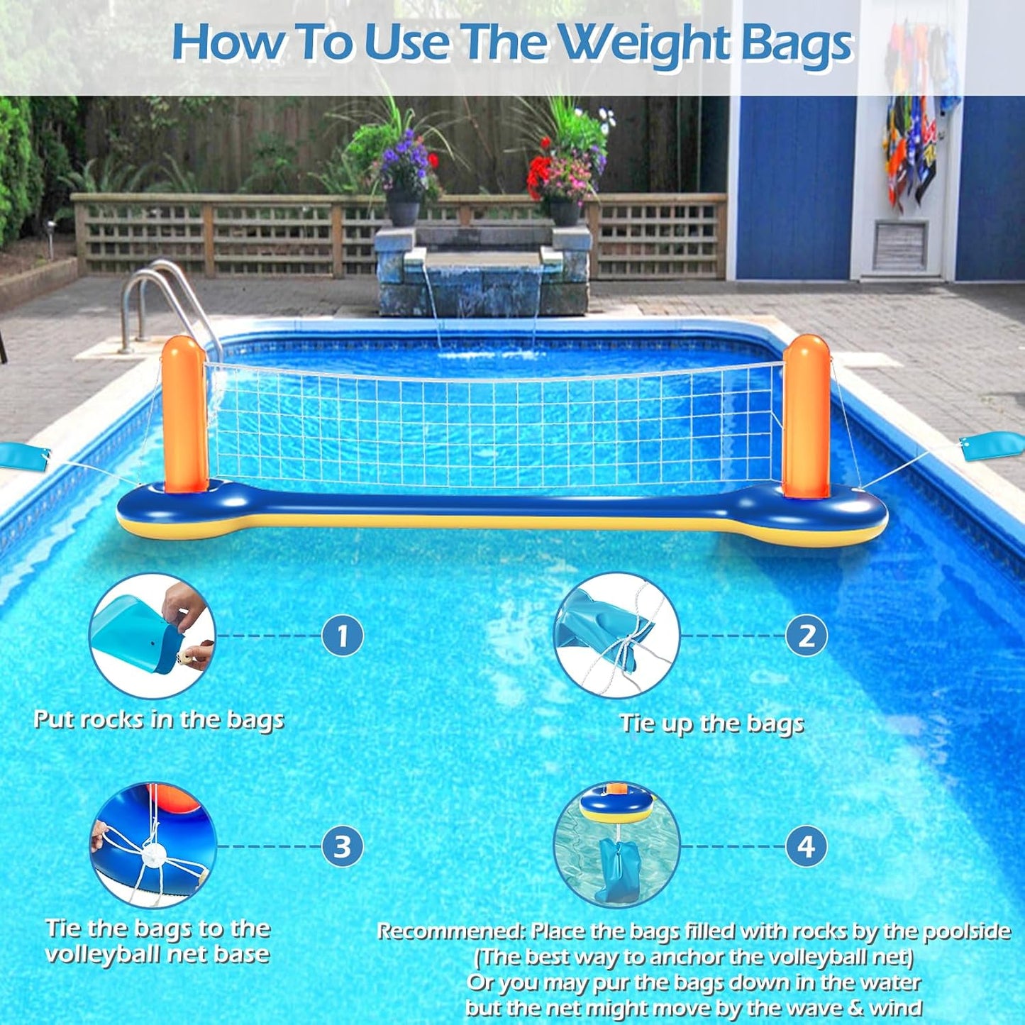 Jasonwell XL 126" Orange Pool Toys Set - 3-in-1 Volleyball Net, Basketball Hoop, Ring Toss Game, Inflatable Floats for Pool & Party Fun