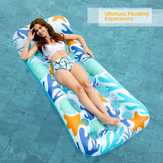 Jasonwell 2-Pack Inflatable Pool Float Loungers for Adults, 71"x31", Blue & Beige, Perfect for Sun Tanning & Water Fun at Pools, Lakes & Beaches