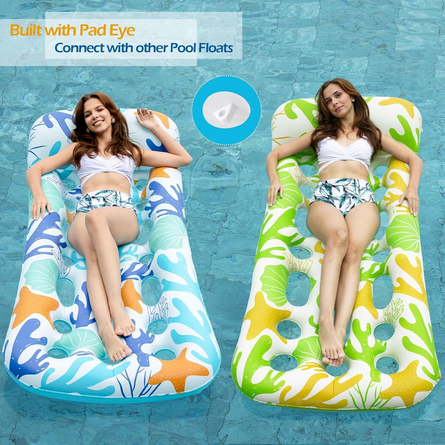 Jasonwell 2-Pack Inflatable Pool Float Loungers for Adults, 71"x31", Blue & Beige, Perfect for Sun Tanning & Water Fun at Pools, Lakes & Beaches