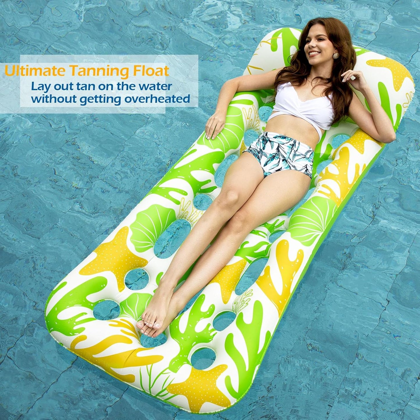 Jasonwell 2-Pack Inflatable Pool Float Loungers for Adults, 71"x31", Blue & Beige, Perfect for Sun Tanning & Water Fun at Pools, Lakes & Beaches