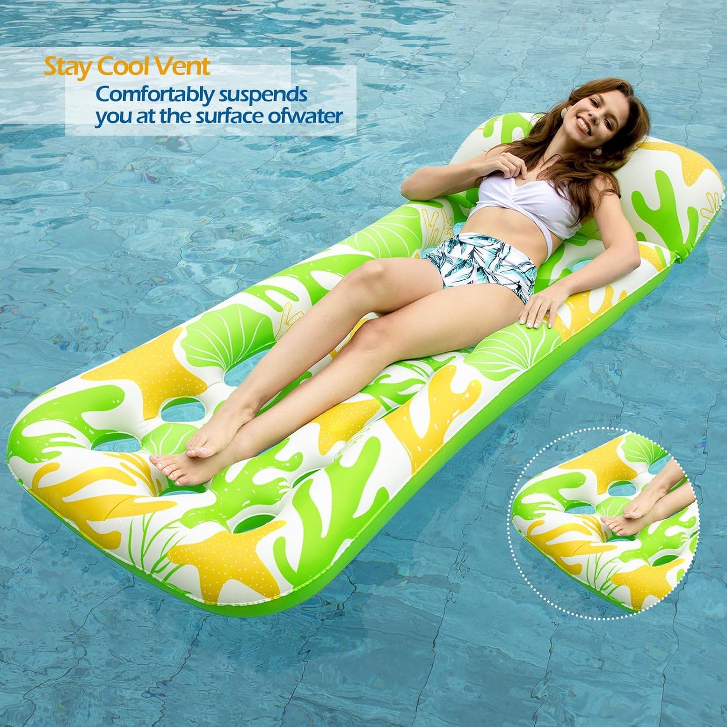 Jasonwell 2-Pack Inflatable Pool Float Loungers for Adults, 71"x31", Blue & Beige, Perfect for Sun Tanning & Water Fun at Pools, Lakes & Beaches