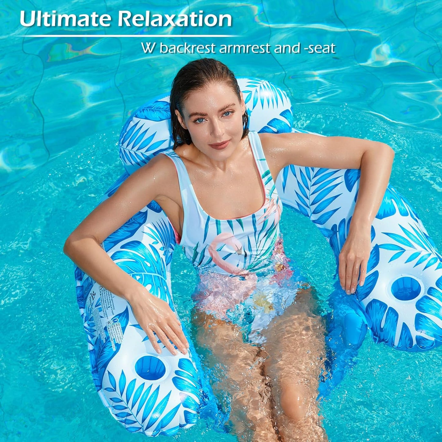 Jasonwell X-Large Blue Pool Float with Canopy, Inflatable Adult Pool Chair Lounge with Cup Holders, Floating Water Chair for Swimming & Parties
