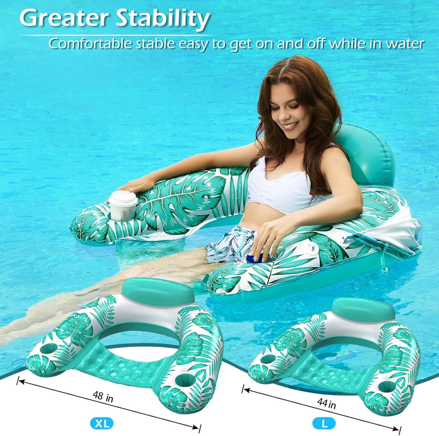 Jasonwell X-Large Green Pool Float with Canopy, Inflatable Adult Pool Chair Lounge with Cup Holders, Floating Water Chair for Swimming & Parties