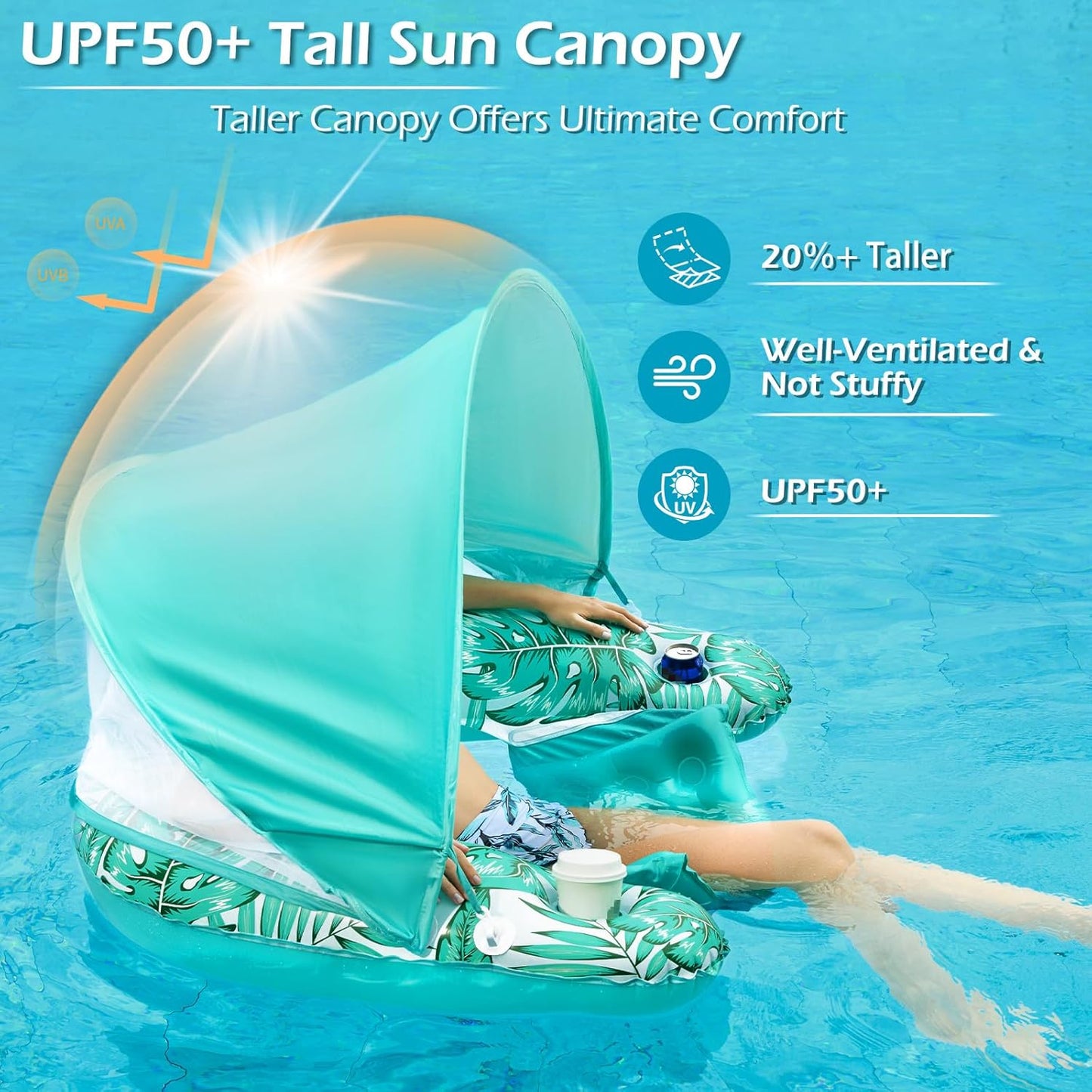 Jasonwell X-Large Green Pool Float with Canopy, Inflatable Adult Pool Chair Lounge with Cup Holders, Floating Water Chair for Swimming & Parties