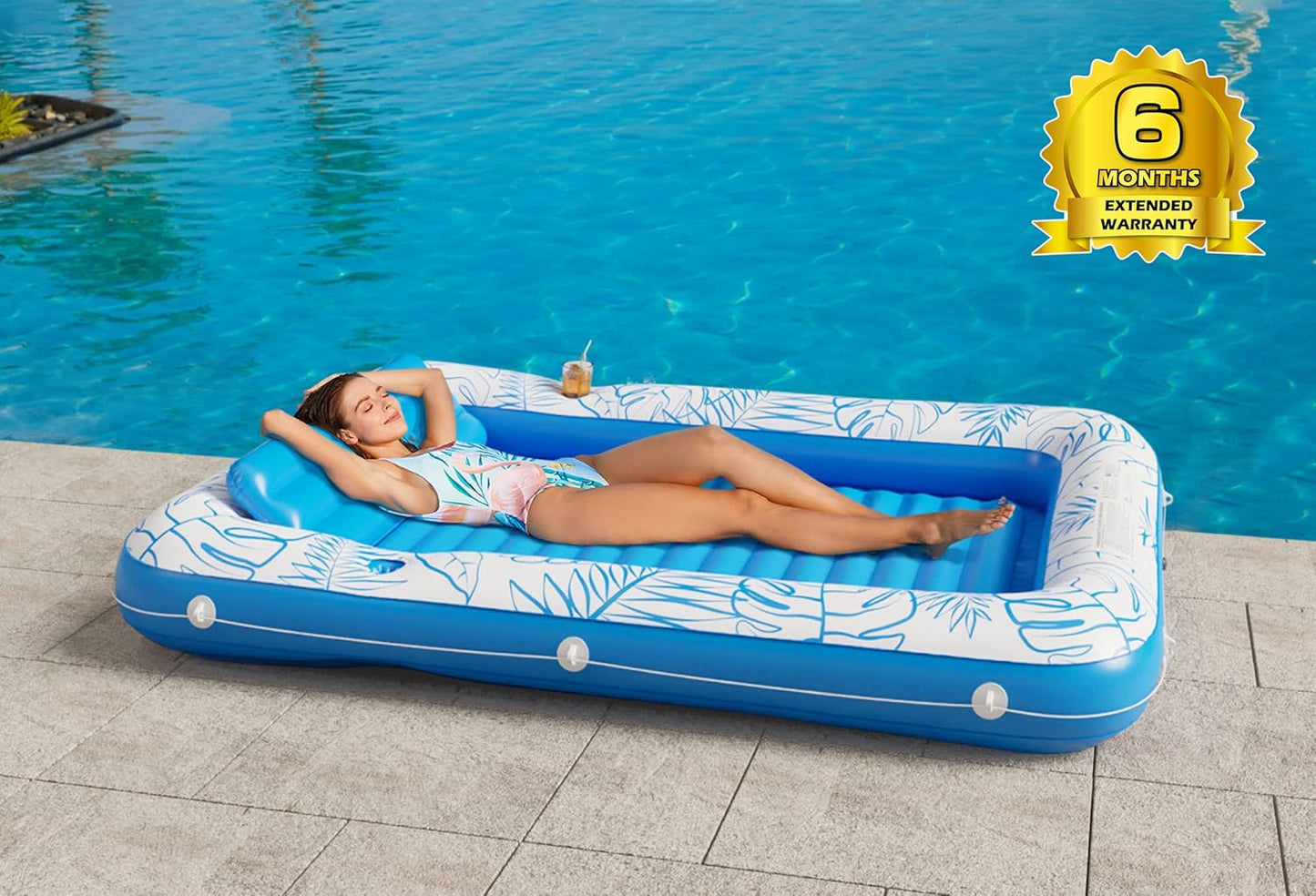 Jasonwell 4‑in‑1 Inflatable Tanning Lounger — Sun Tan Tub & Pool Raft, Water‑Filled Mat/Pad for Adults & Kids (XL) - Blue