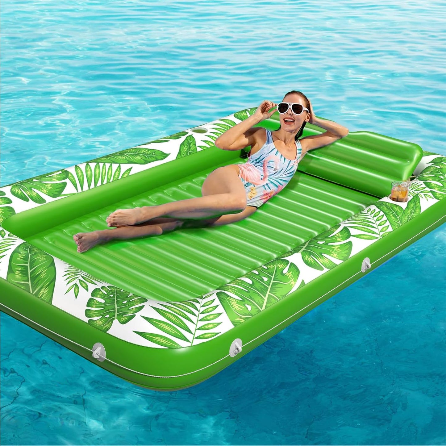 Jasonwell 4‑in‑1 Inflatable Tanning Lounger — Sun Tan Tub & Pool Raft, Water‑Filled Mat/Pad for Adults & Kids (XXL) - Green