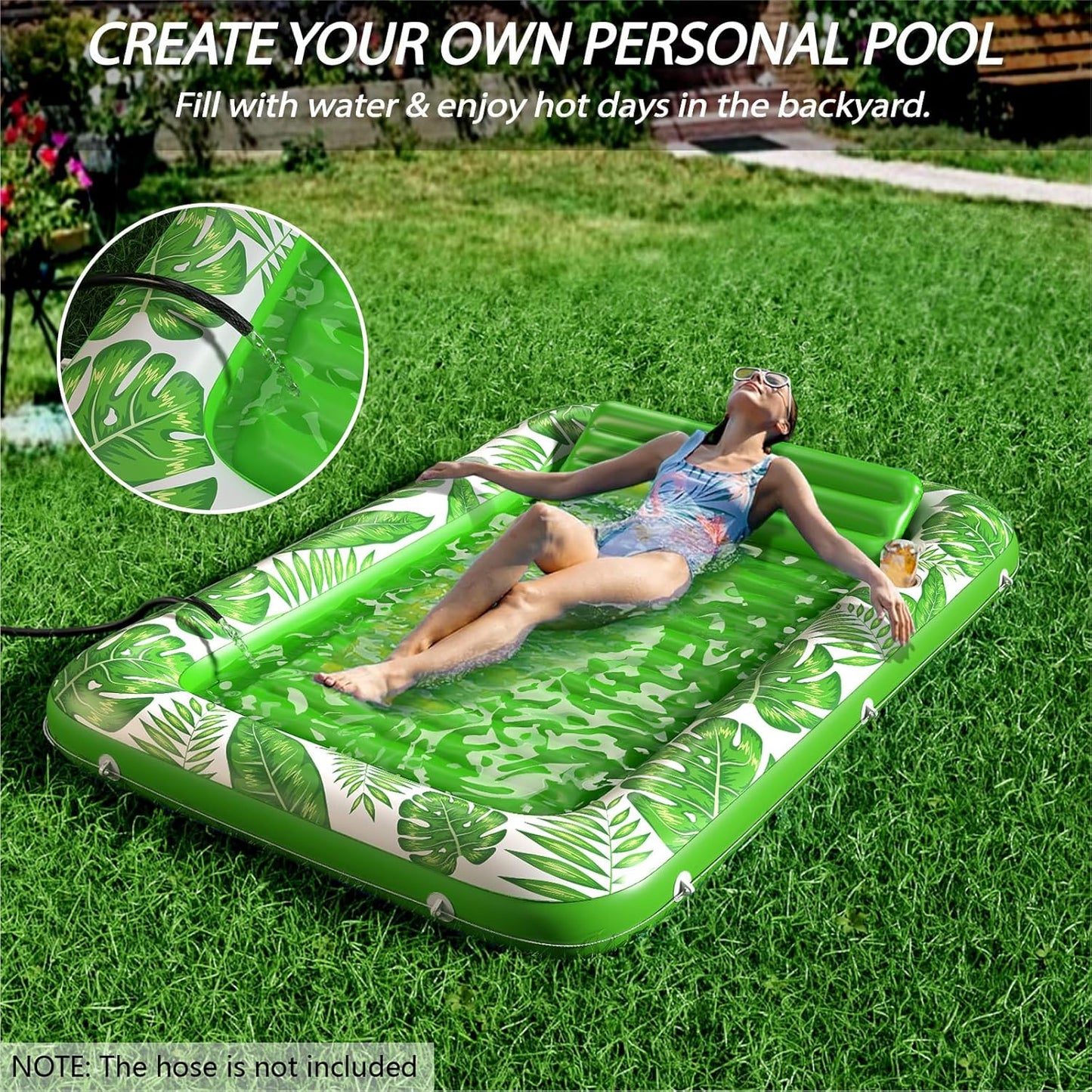 Jasonwell 4‑in‑1 Inflatable Tanning Lounger — Sun Tan Tub & Pool Raft, Water‑Filled Mat/Pad for Adults & Kids (XXL) - Green