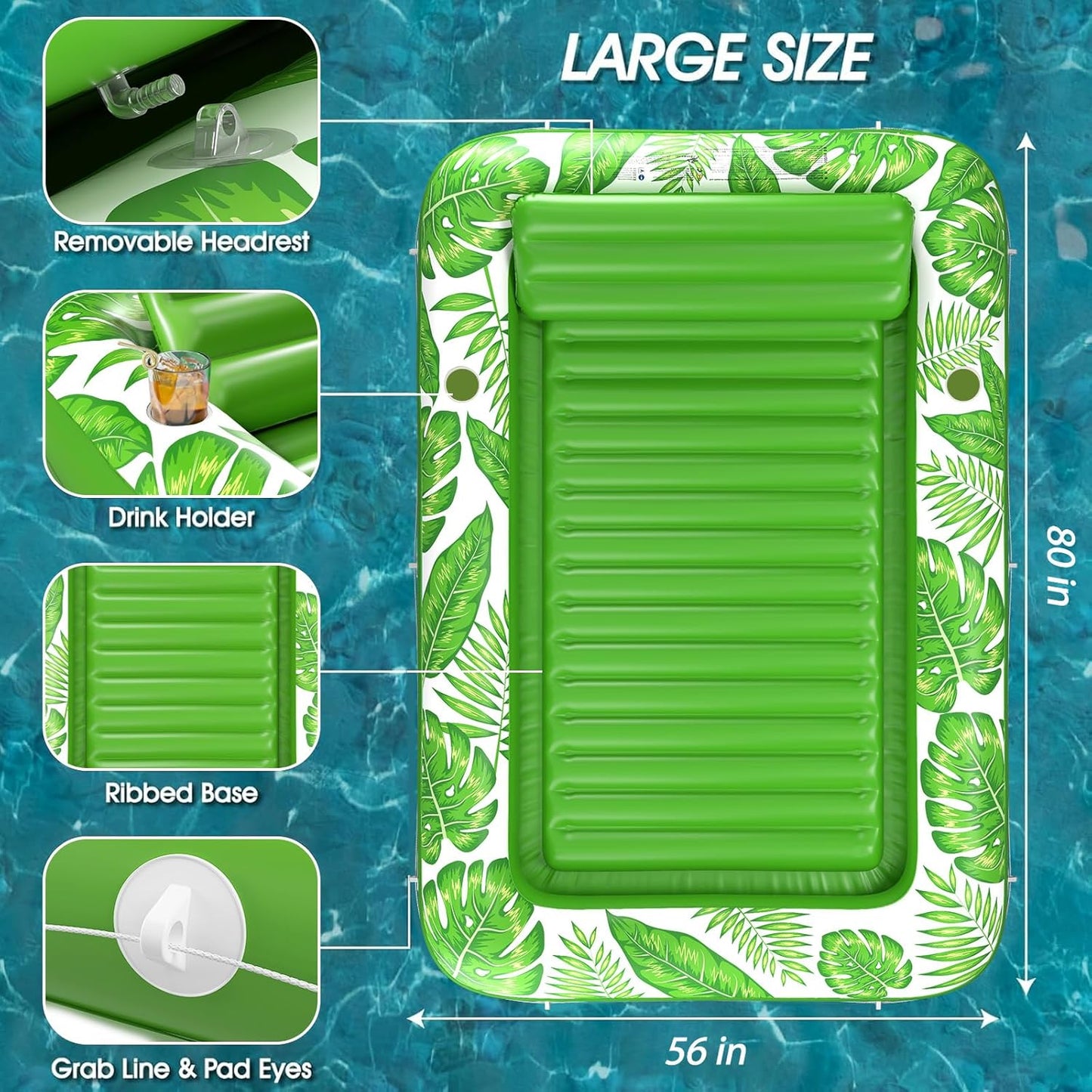 Jasonwell 4‑in‑1 Inflatable Tanning Lounger — Sun Tan Tub & Pool Raft, Water‑Filled Mat/Pad for Adults & Kids (XXL) - Green