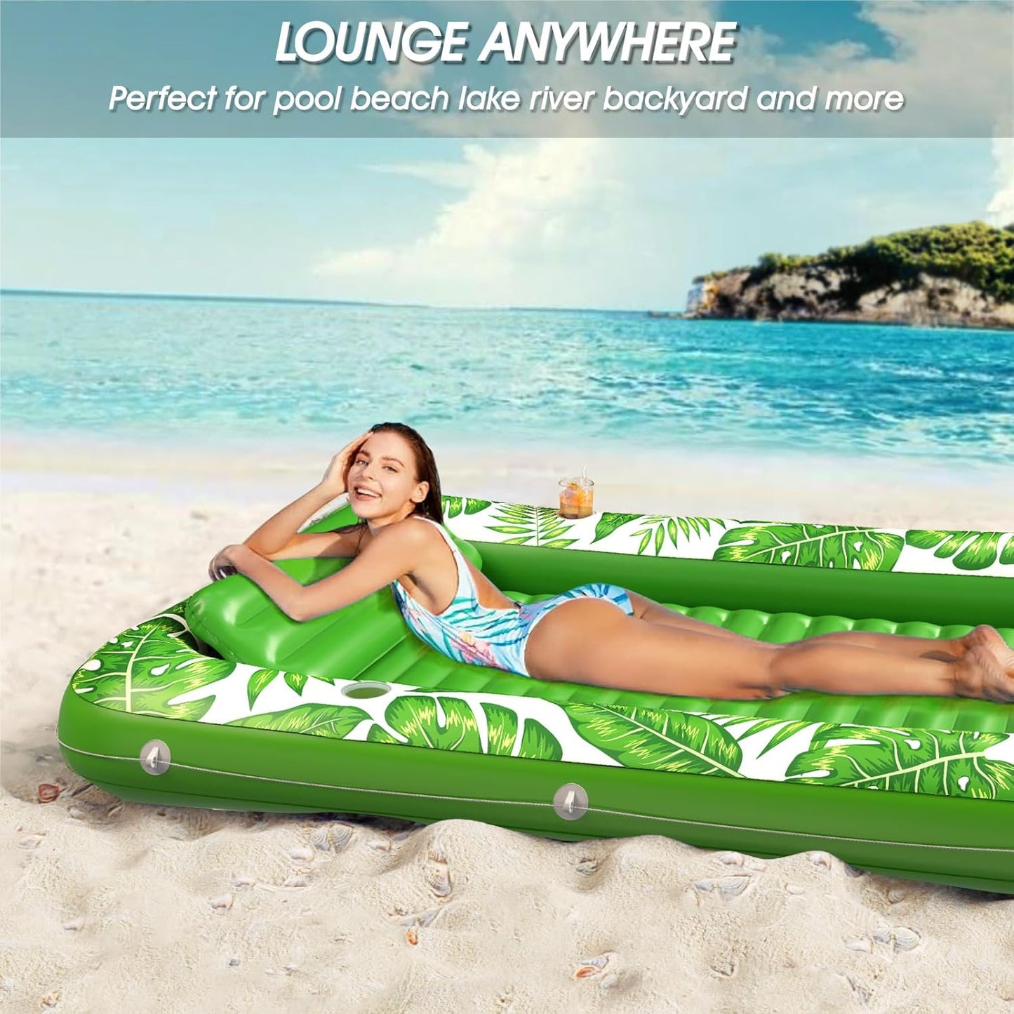 Jasonwell 4‑in‑1 Inflatable Tanning Lounger — Sun Tan Tub & Pool Raft, Water‑Filled Mat/Pad for Adults & Kids (XXL) - Green