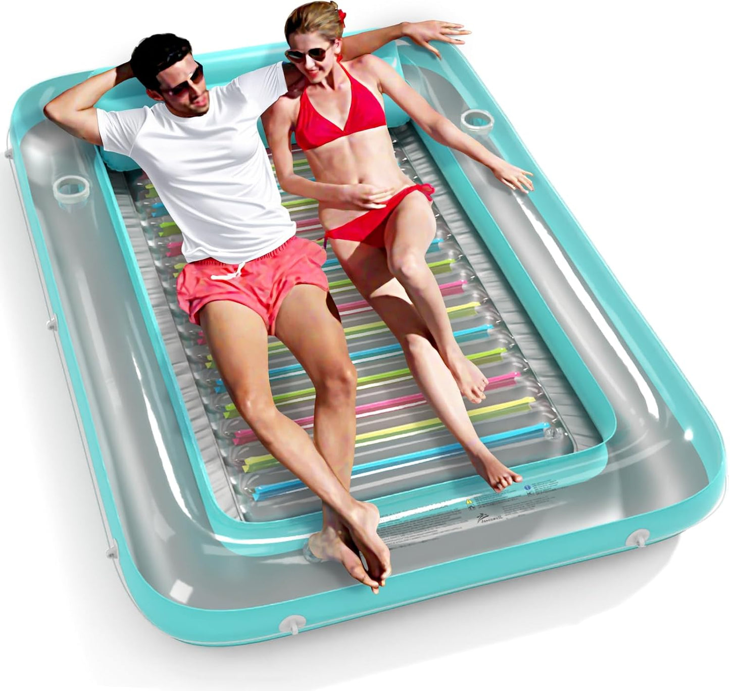 Jasonwell 4‑in‑1 Inflatable Tanning Lounger — Sun Tan Tub & Pool Raft, Water‑Filled Mat/Pad for Adults & Kids (XL) - Green w reflective base