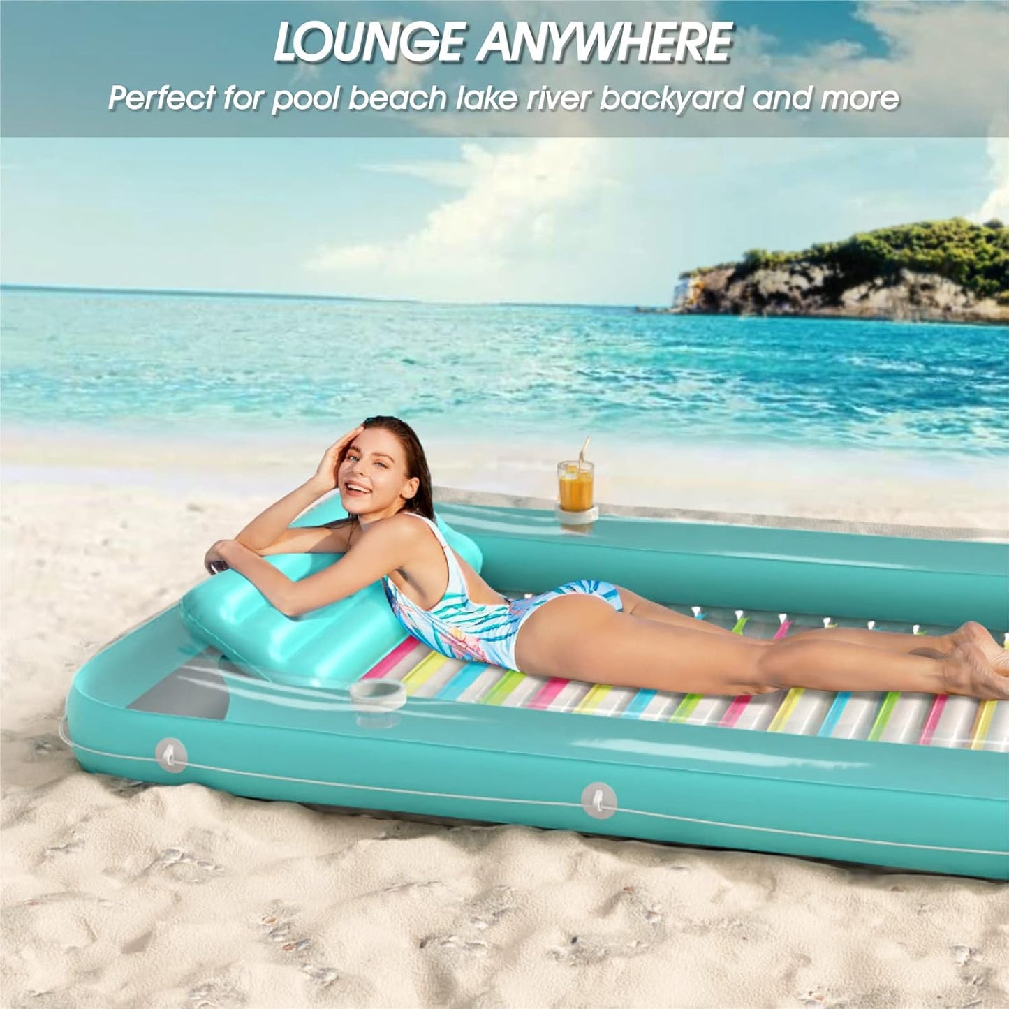 Jasonwell 4‑in‑1 Inflatable Tanning Lounger — Sun Tan Tub & Pool Raft, Water‑Filled Mat/Pad for Adults & Kids (XL) - Green w reflective base