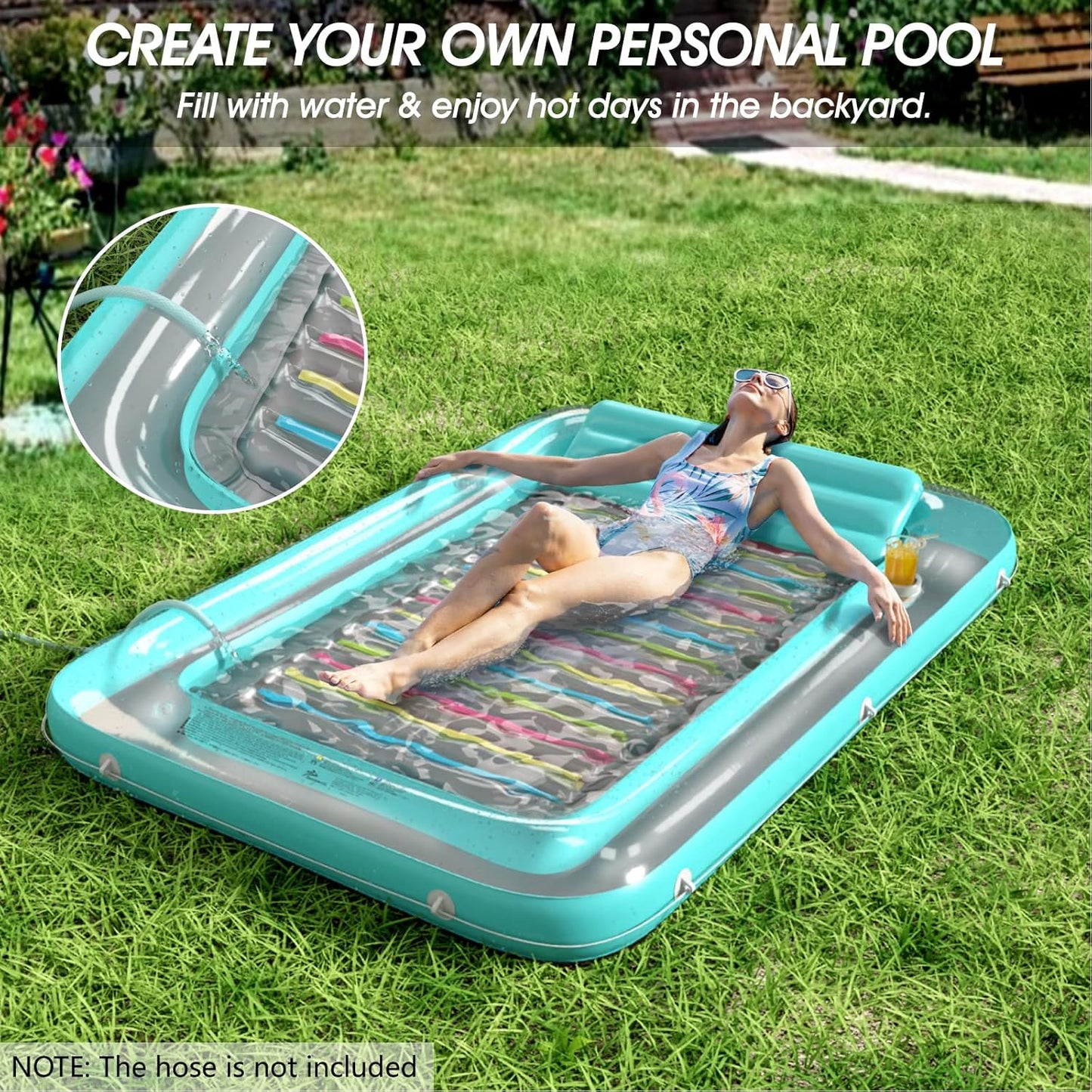 Jasonwell 4‑in‑1 Inflatable Tanning Lounger — Sun Tan Tub & Pool Raft, Water‑Filled Mat/Pad for Adults & Kids (XL) - Green w reflective base