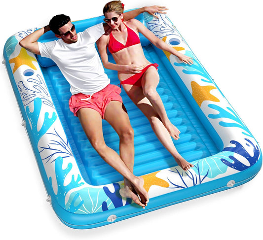 Jasonwell 4‑in‑1 Inflatable Tanning Lounger — Sun Tan Tub & Pool Raft, Water‑Filled Mat/Pad for Adults & Kids (XL) - Ocean Aqua