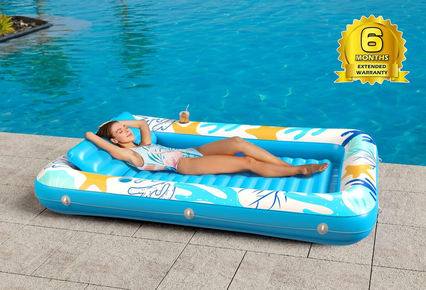 Jasonwell 4‑in‑1 Inflatable Tanning Lounger — Sun Tan Tub & Pool Raft, Water‑Filled Mat/Pad for Adults & Kids (XL) - Ocean Aqua