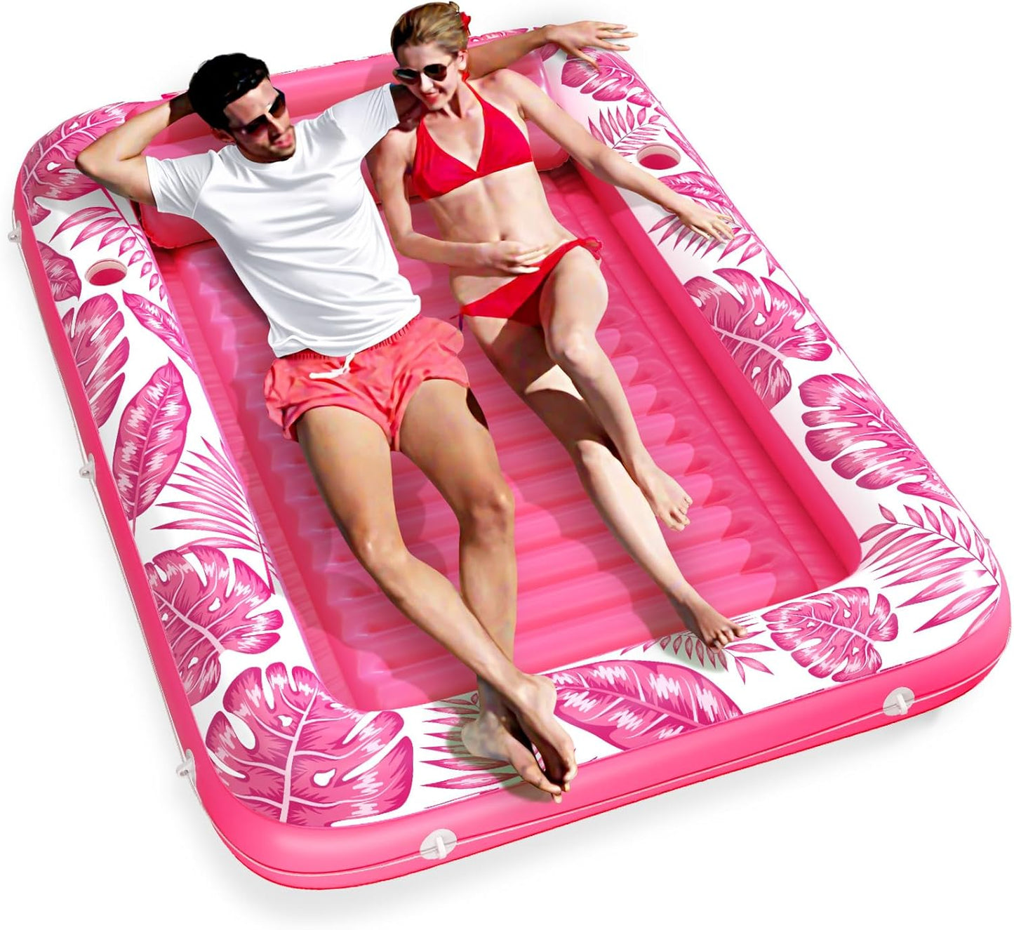 Jasonwell 4‑in‑1 Inflatable Tanning Lounger — Sun Tan Tub & Pool Raft, Water‑Filled Mat/Pad for Adults & Kids (XL) - Rose Pink