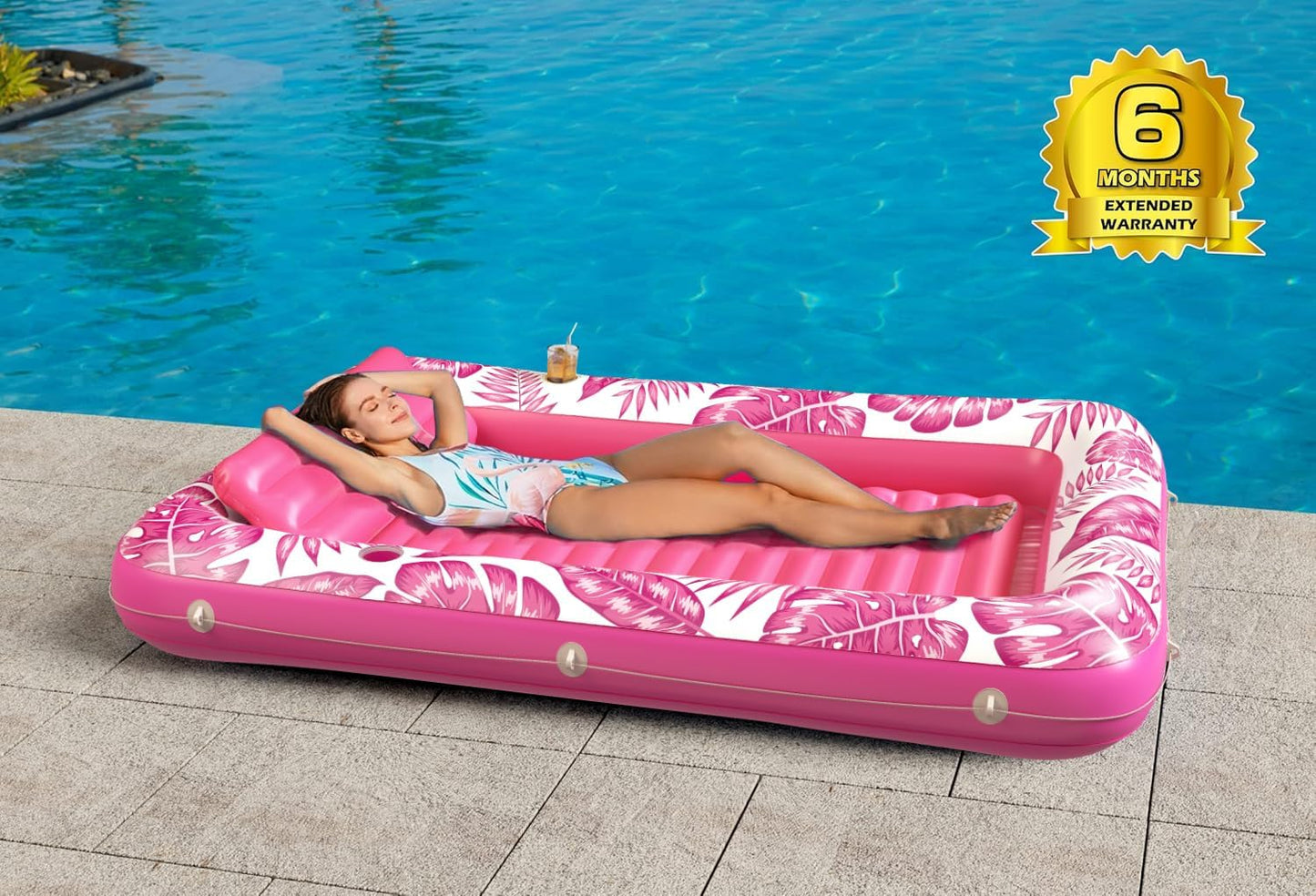 Jasonwell 4‑in‑1 Inflatable Tanning Lounger — Sun Tan Tub & Pool Raft, Water‑Filled Mat/Pad for Adults & Kids (XL) - Rose Pink