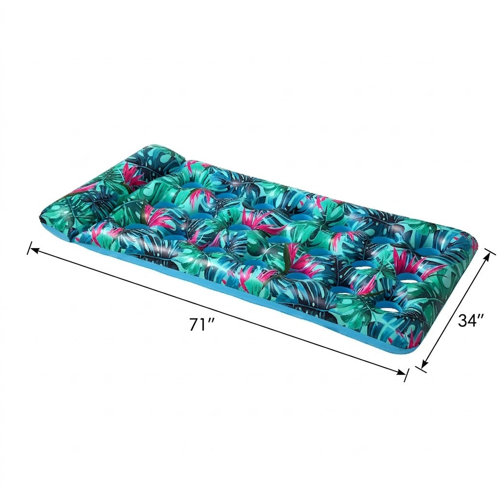 HeyGo 71" x 34" Inflatable Pool Float, 21-Hole Blue Adult Lounger with Headrest and Drink Holder, Heavy Duty Lake & Beach Raft